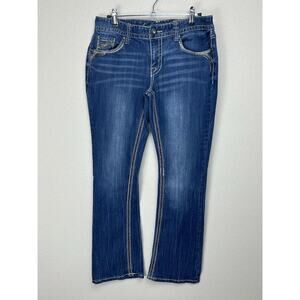 Rhythm in Blues Jeans Women's Size 6 Short Flap Pockets Straight Leg Top Stitch